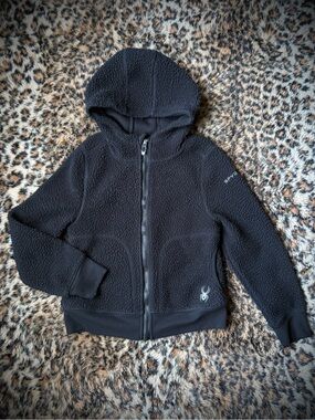 Spyder Black Zip Up Hooded Jacket kids size 7